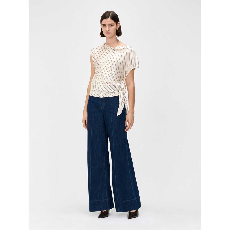 Veronika Maine Cream Stripe Draped Top image number 3
